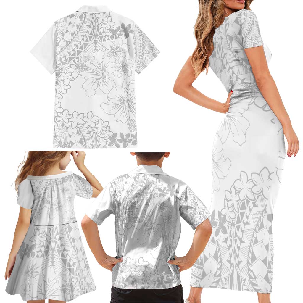 American Samoa Lotu Tamaiti Family Matching Short Sleeve Bodycon Dress and Hawaiian Shirt White Sunday Plumeria White Vibe LT9 - Polynesian Pride