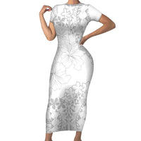American Samoa Lotu Tamaiti Family Matching Short Sleeve Bodycon Dress and Hawaiian Shirt White Sunday Plumeria White Vibe LT9 Mom's Dress White - Polynesian Pride