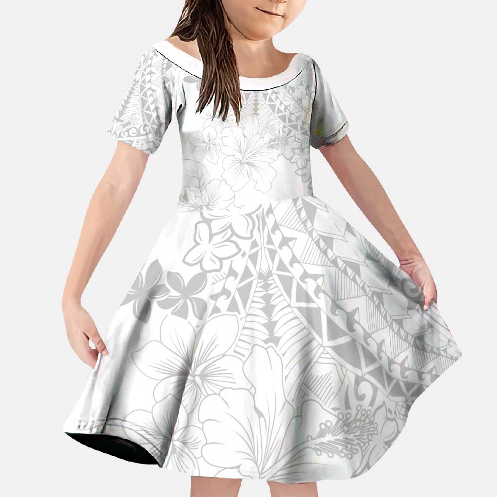 American Samoa Lotu Tamaiti Family Matching Summer Maxi Dress and Hawaiian Shirt White Sunday Plumeria White Vibe LT9 Daughter's Dress White - Polynesian Pride