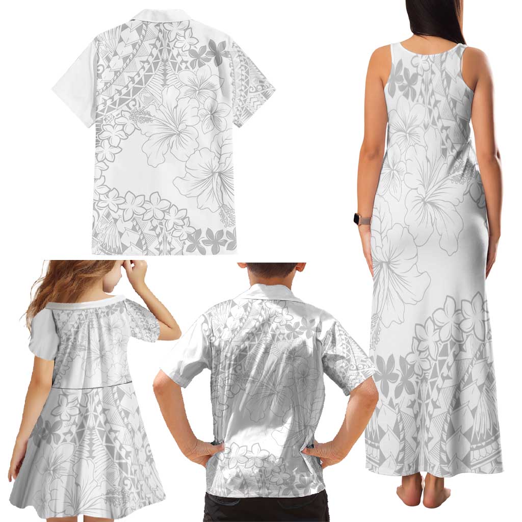 American Samoa Lotu Tamaiti Family Matching Tank Maxi Dress and Hawaiian Shirt White Sunday Plumeria White Vibe LT9 - Polynesian Pride