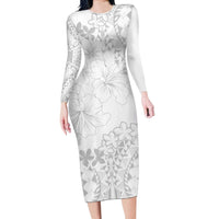 American Samoa Lotu Tamaiti Long Sleeve Bodycon Dress White Sunday Plumeria White Vibe LT9 Long Dress White - Polynesian Pride