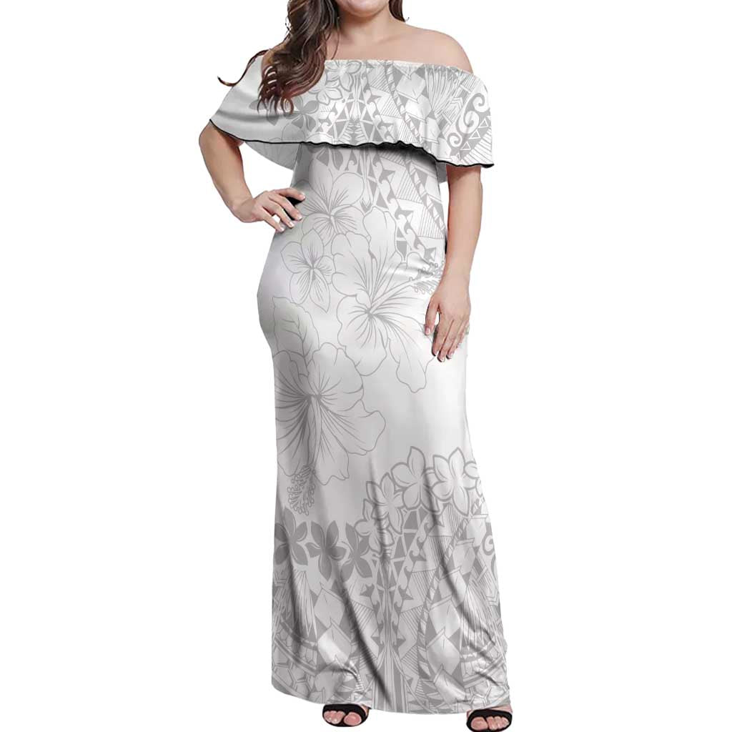 American Samoa Lotu Tamaiti Off Shoulder Maxi Dress White Sunday Plumeria White Vibe LT9 Women White - Polynesian Pride