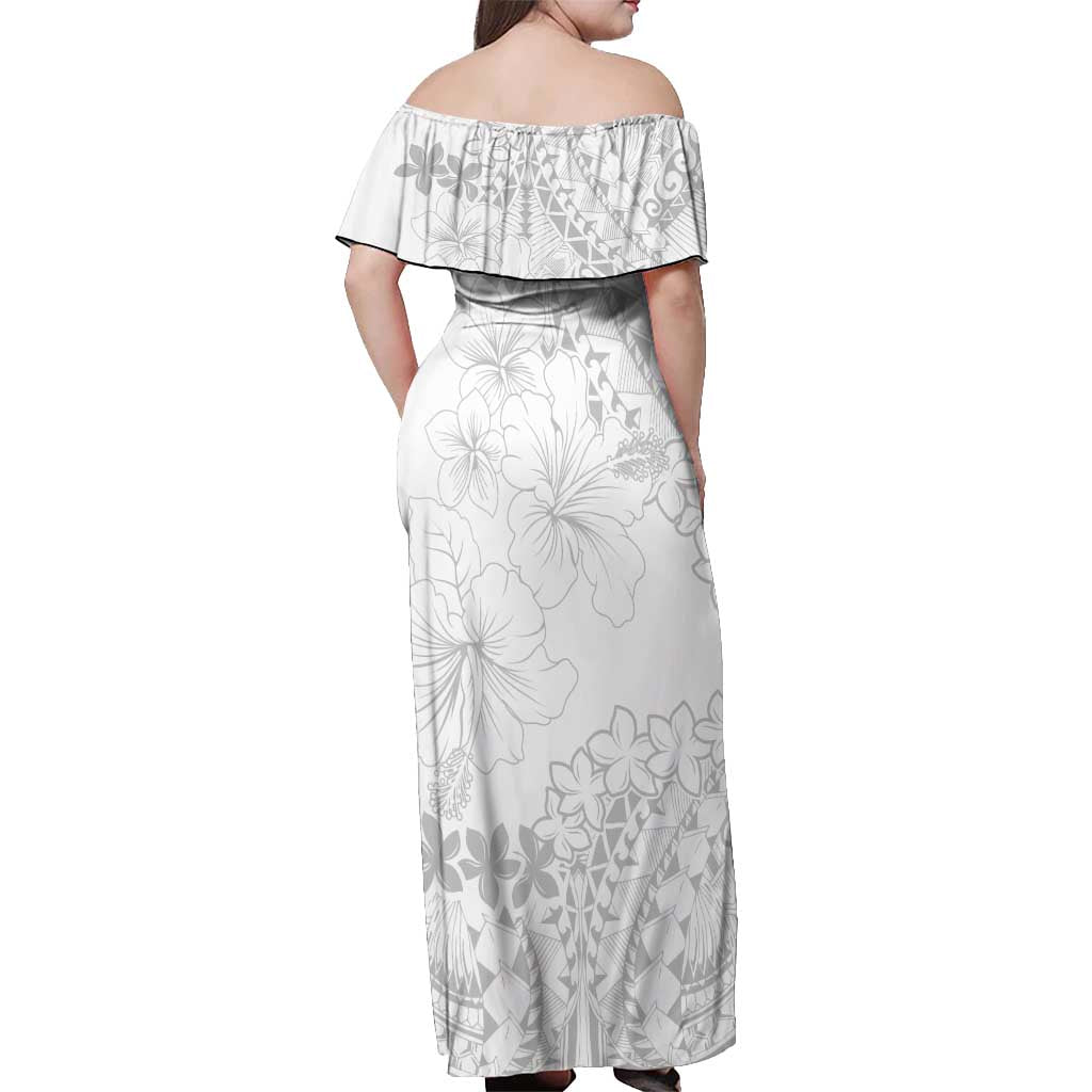 American Samoa Lotu Tamaiti Off Shoulder Maxi Dress White Sunday Plumeria White Vibe LT9 - Polynesian Pride