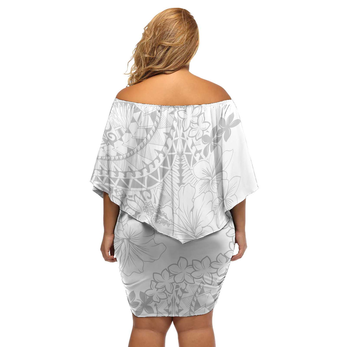 American Samoa Lotu Tamaiti Off Shoulder Short Dress White Sunday Plumeria White Vibe LT9 - Polynesian Pride