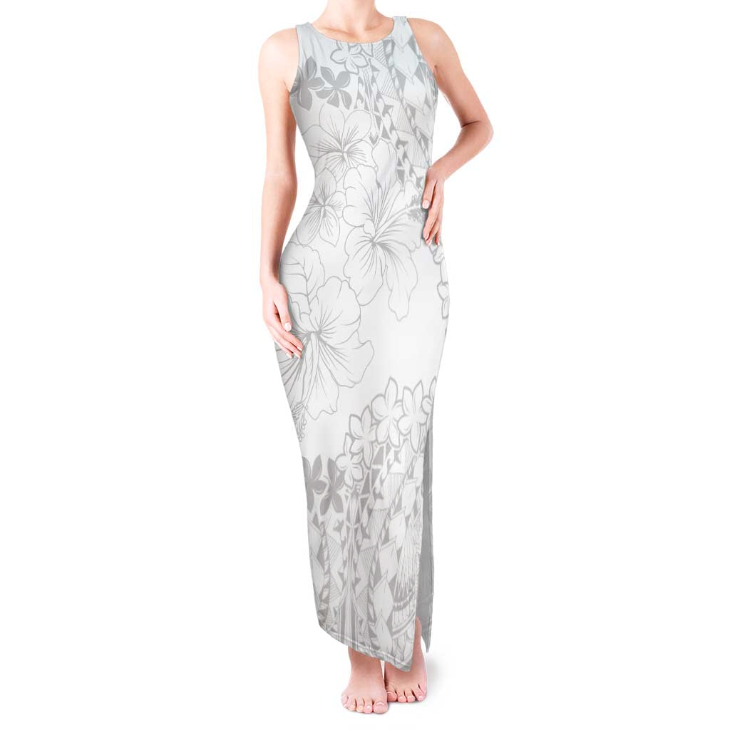 American Samoa Lotu Tamaiti Tank Maxi Dress White Sunday Plumeria White Vibe LT9 Women White - Polynesian Pride