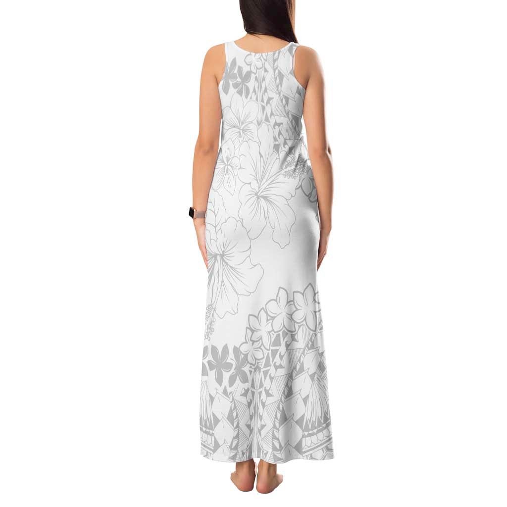 American Samoa Lotu Tamaiti Tank Maxi Dress White Sunday Plumeria White Vibe LT9 - Polynesian Pride