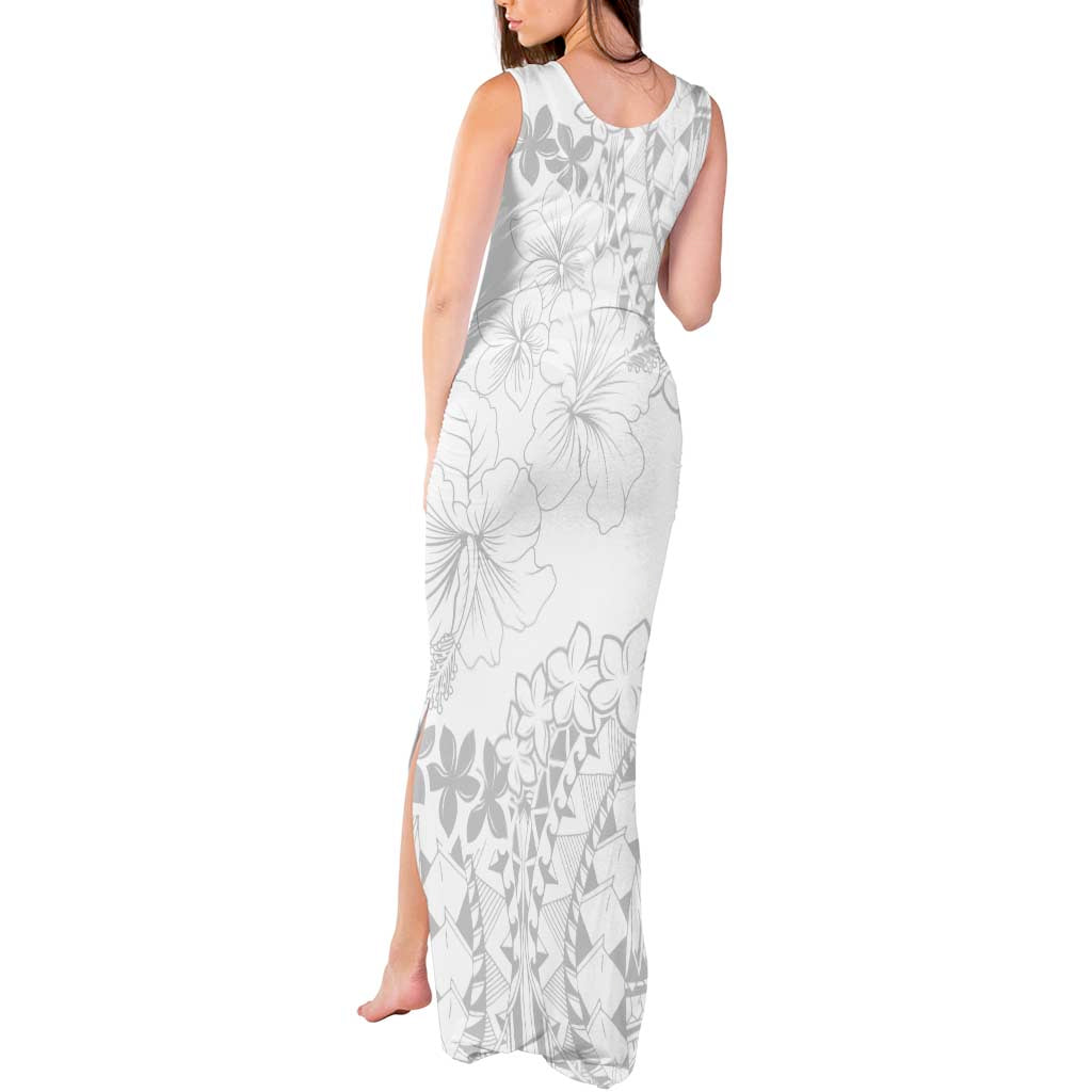 American Samoa Lotu Tamaiti Tank Maxi Dress White Sunday Plumeria White Vibe LT9 - Polynesian Pride