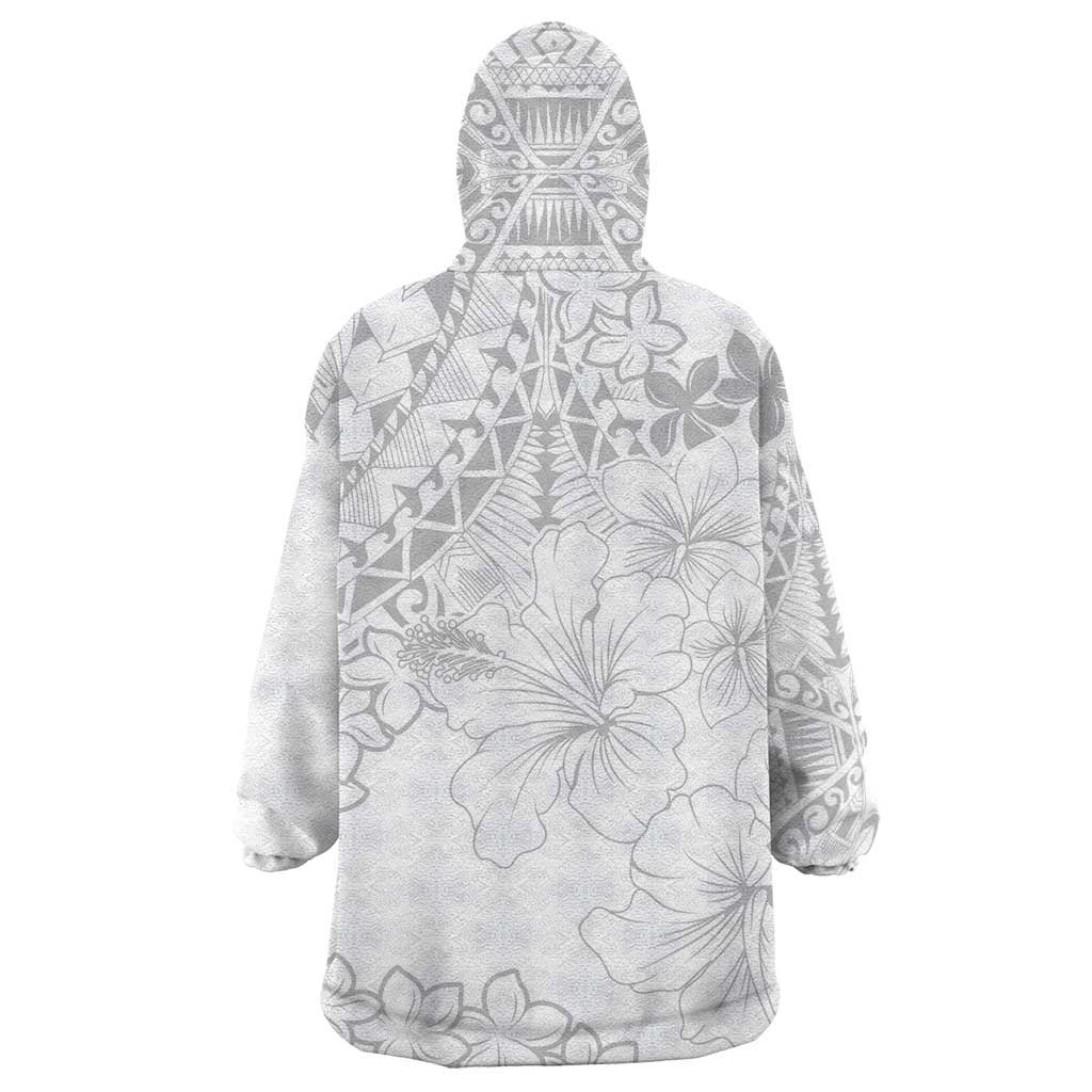 American Samoa Lotu Tamaiti Wearable Blanket Hoodie White Sunday Plumeria White Vibe LT9 - Polynesian Pride