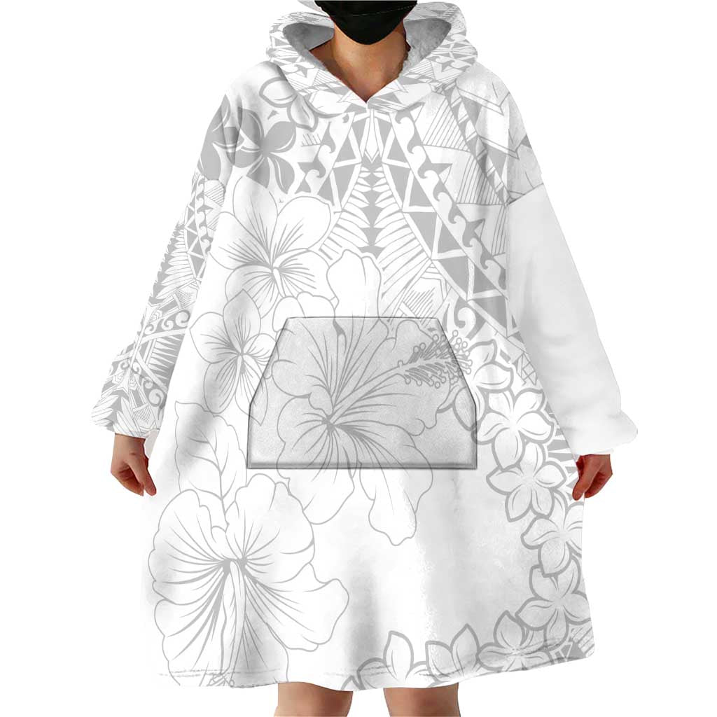 American Samoa Lotu Tamaiti Wearable Blanket Hoodie White Sunday Plumeria White Vibe LT9 - Polynesian Pride