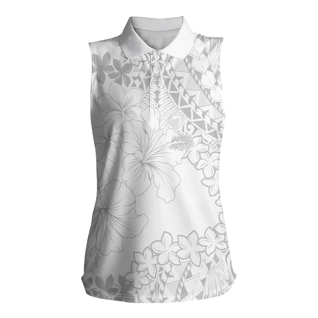 American Samoa Lotu Tamaiti Women Sleeveless Polo Shirt White Sunday Plumeria White Vibe LT9 Female White - Polynesian Pride