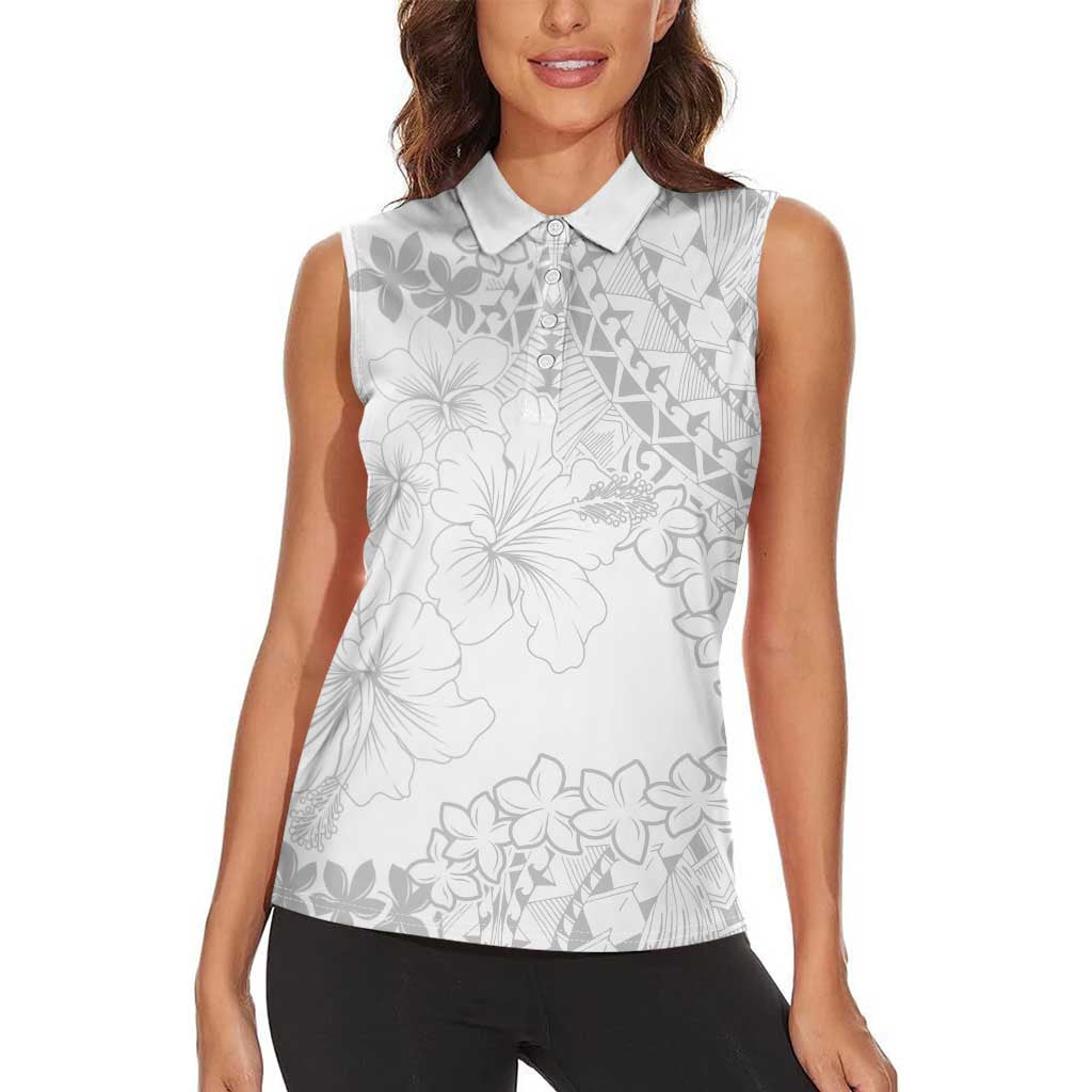 American Samoa Lotu Tamaiti Women Sleeveless Polo Shirt White Sunday Plumeria White Vibe LT9 - Polynesian Pride