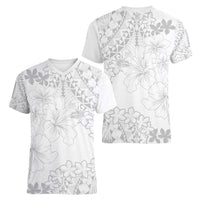 American Samoa Lotu Tamaiti Women V-Neck T-Shirt White Sunday Plumeria White Vibe LT9 - Polynesian Pride