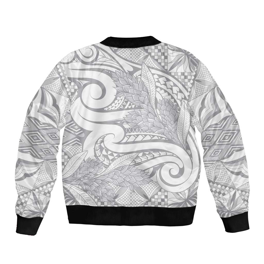 Lotu Tamaiti Samoa Siapo Bomber Jacket White Sunday With Teuila Torch Ginger LT9 - Polynesian Pride