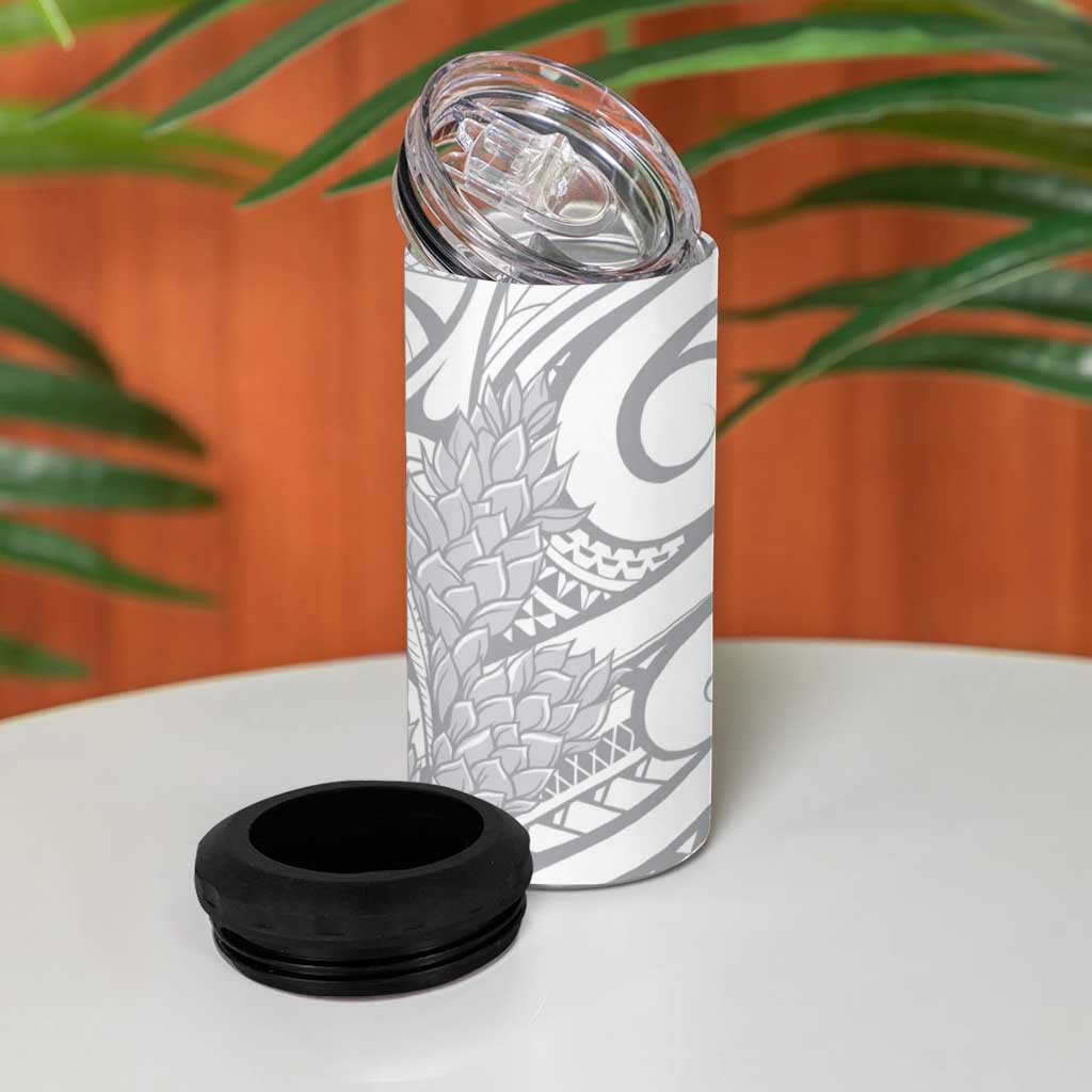 Samoa Lotu Tamaiti 4 in 1 Can Cooler Tumbler White Sunday Siapo With Teuila Torch Ginger