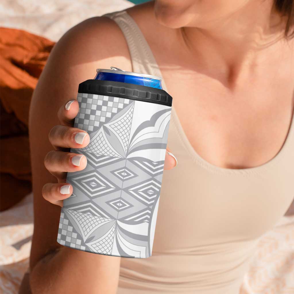Samoa Lotu Tamaiti 4 in 1 Can Cooler Tumbler White Sunday Siapo With Teuila Torch Ginger
