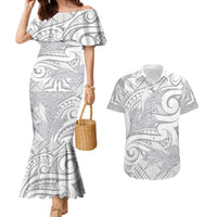 Lotu Tamaiti Samoa Siapo Couples Matching Mermaid Dress and Hawaiian Shirt White Sunday With Teuila Torch Ginger LT9 White - Polynesian Pride