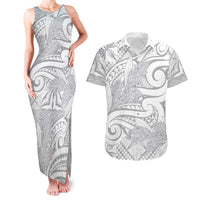 Lotu Tamaiti Samoa Siapo Couples Matching Tank Maxi Dress and Hawaiian Shirt White Sunday With Teuila Torch Ginger LT9 White - Polynesian Pride