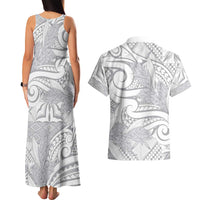 Lotu Tamaiti Samoa Siapo Couples Matching Tank Maxi Dress and Hawaiian Shirt White Sunday With Teuila Torch Ginger LT9 - Polynesian Pride