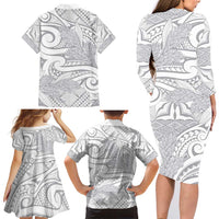 Lotu Tamaiti Samoa Siapo Family Matching Long Sleeve Bodycon Dress and Hawaiian Shirt White Sunday With Teuila Torch Ginger LT9 - Polynesian Pride