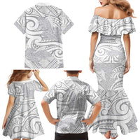 Lotu Tamaiti Samoa Siapo Family Matching Mermaid Dress and Hawaiian Shirt White Sunday With Teuila Torch Ginger LT9 - Polynesian Pride