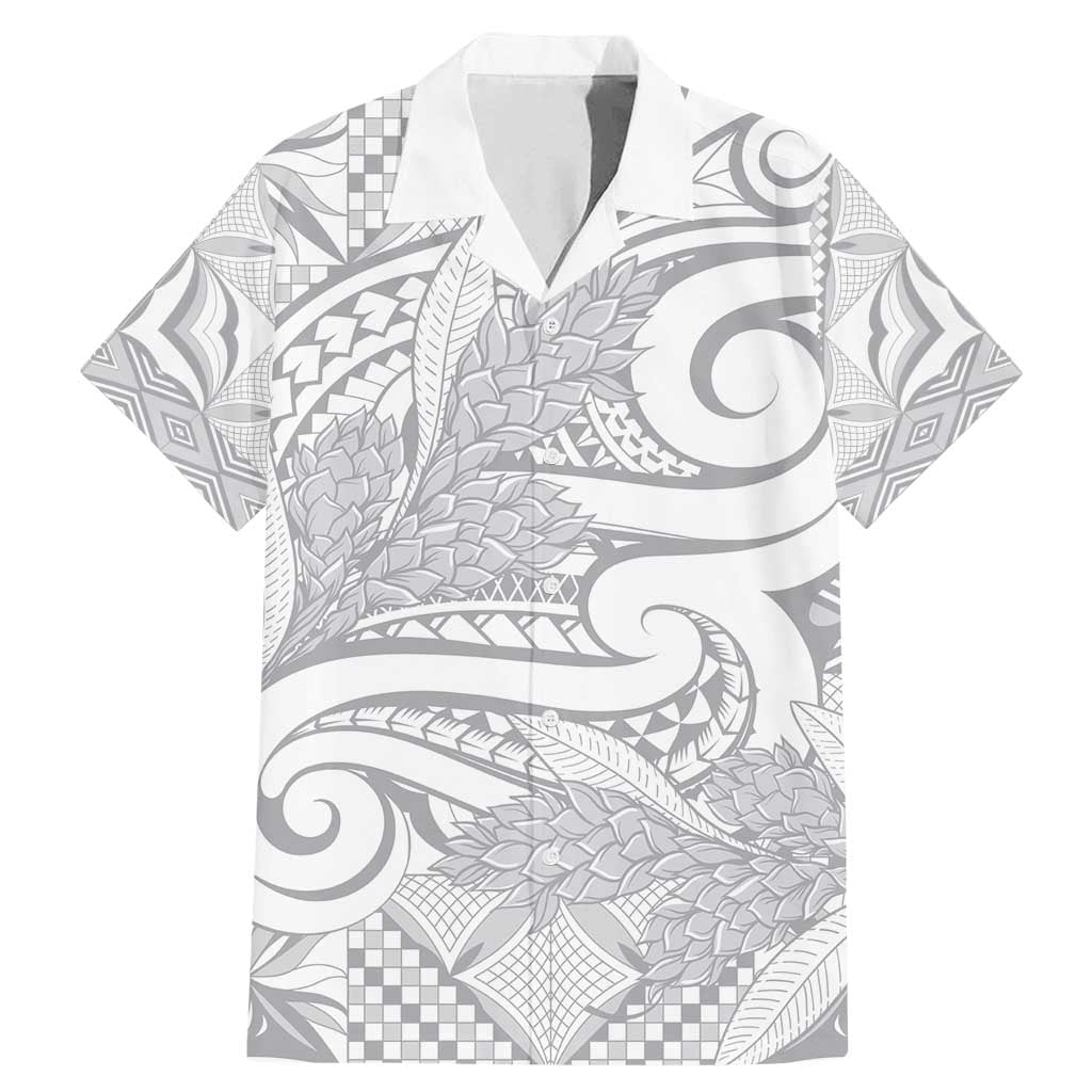 Lotu Tamaiti Samoa Siapo Family Matching Mermaid Dress and Hawaiian Shirt White Sunday With Teuila Torch Ginger LT9 Dad's Shirt - Short Sleeve White - Polynesian Pride