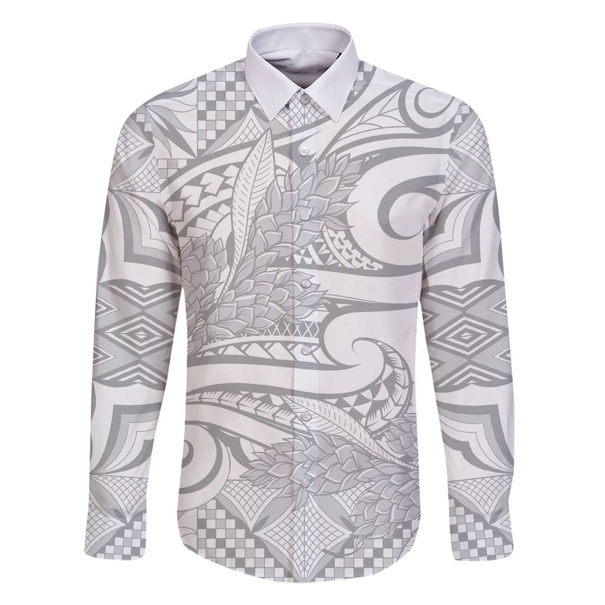 Lotu Tamaiti Samoa Siapo Family Matching Off The Shoulder Long Sleeve Dress and Hawaiian Shirt White Sunday With Teuila Torch Ginger LT9 Dad's Shirt - Long Sleeve White - Polynesian Pride