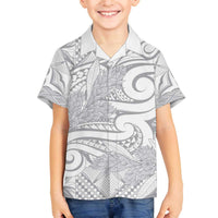 Lotu Tamaiti Samoa Siapo Family Matching Off Shoulder Short Dress and Hawaiian Shirt White Sunday With Teuila Torch Ginger LT9 Son's Shirt White - Polynesian Pride