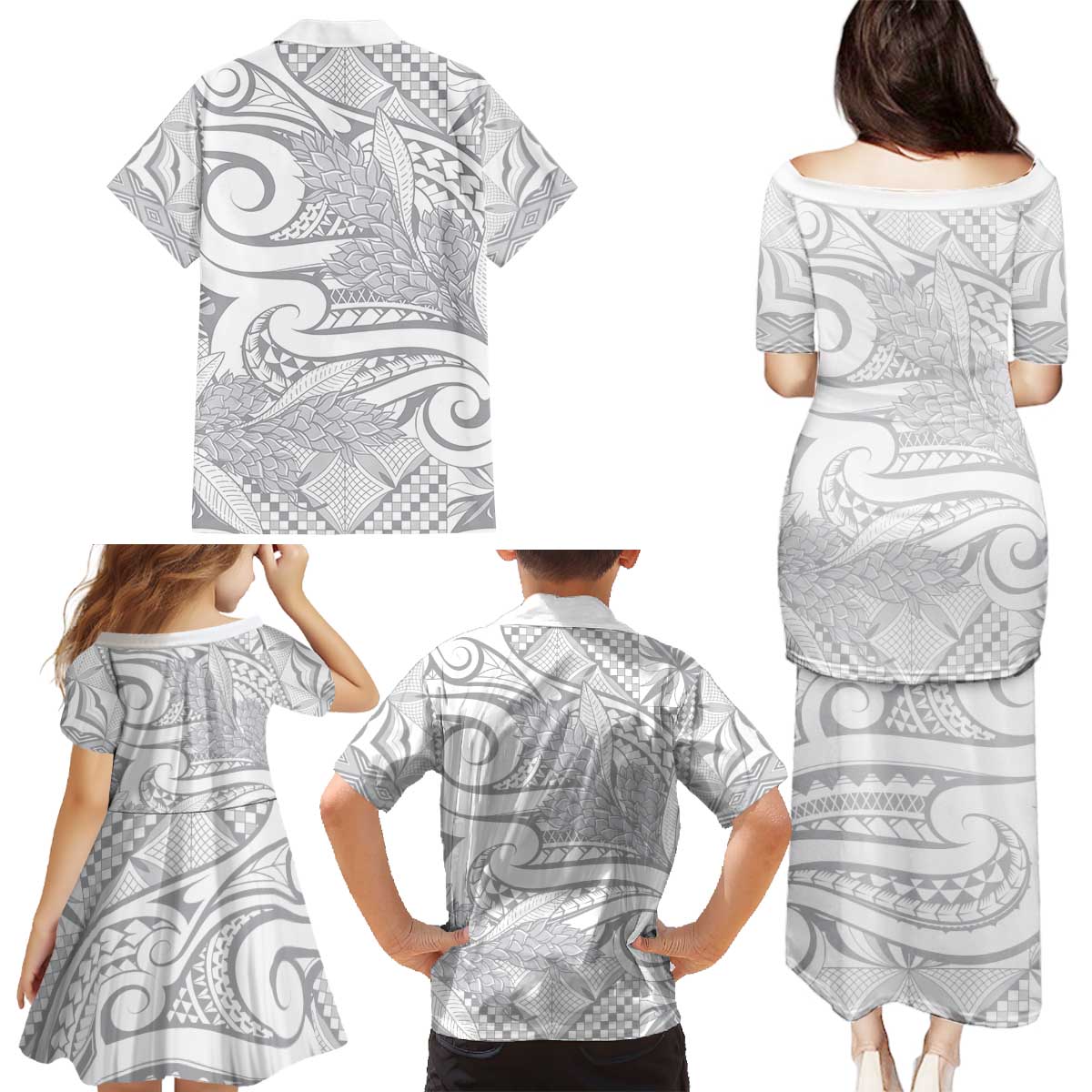 Lotu Tamaiti Samoa Siapo Family Matching Puletasi and Hawaiian Shirt White Sunday With Teuila Torch Ginger LT9 - Polynesian Pride