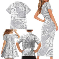 Lotu Tamaiti Samoa Siapo Family Matching Short Sleeve Bodycon Dress and Hawaiian Shirt White Sunday With Teuila Torch Ginger LT9 - Polynesian Pride