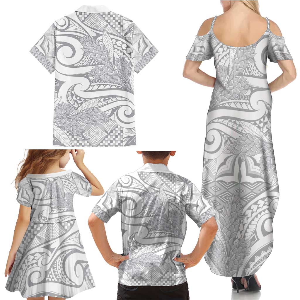 Lotu Tamaiti Samoa Siapo Family Matching Summer Maxi Dress and Hawaiian Shirt White Sunday With Teuila Torch Ginger LT9 - Polynesian Pride