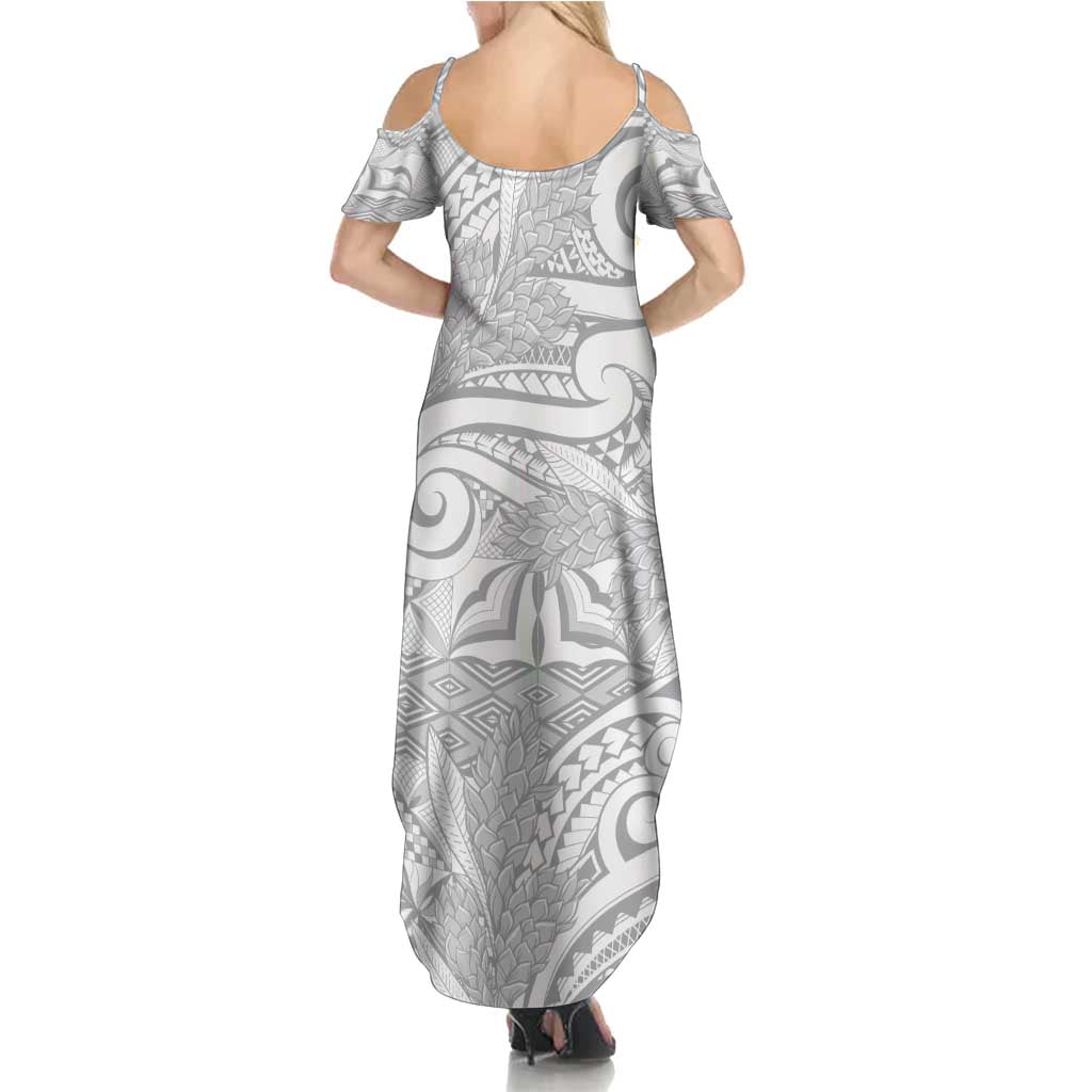 Lotu Tamaiti Samoa Siapo Family Matching Summer Maxi Dress and Hawaiian Shirt White Sunday With Teuila Torch Ginger LT9 - Polynesian Pride