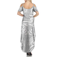 Lotu Tamaiti Samoa Siapo Family Matching Summer Maxi Dress and Hawaiian Shirt White Sunday With Teuila Torch Ginger LT9 - Polynesian Pride