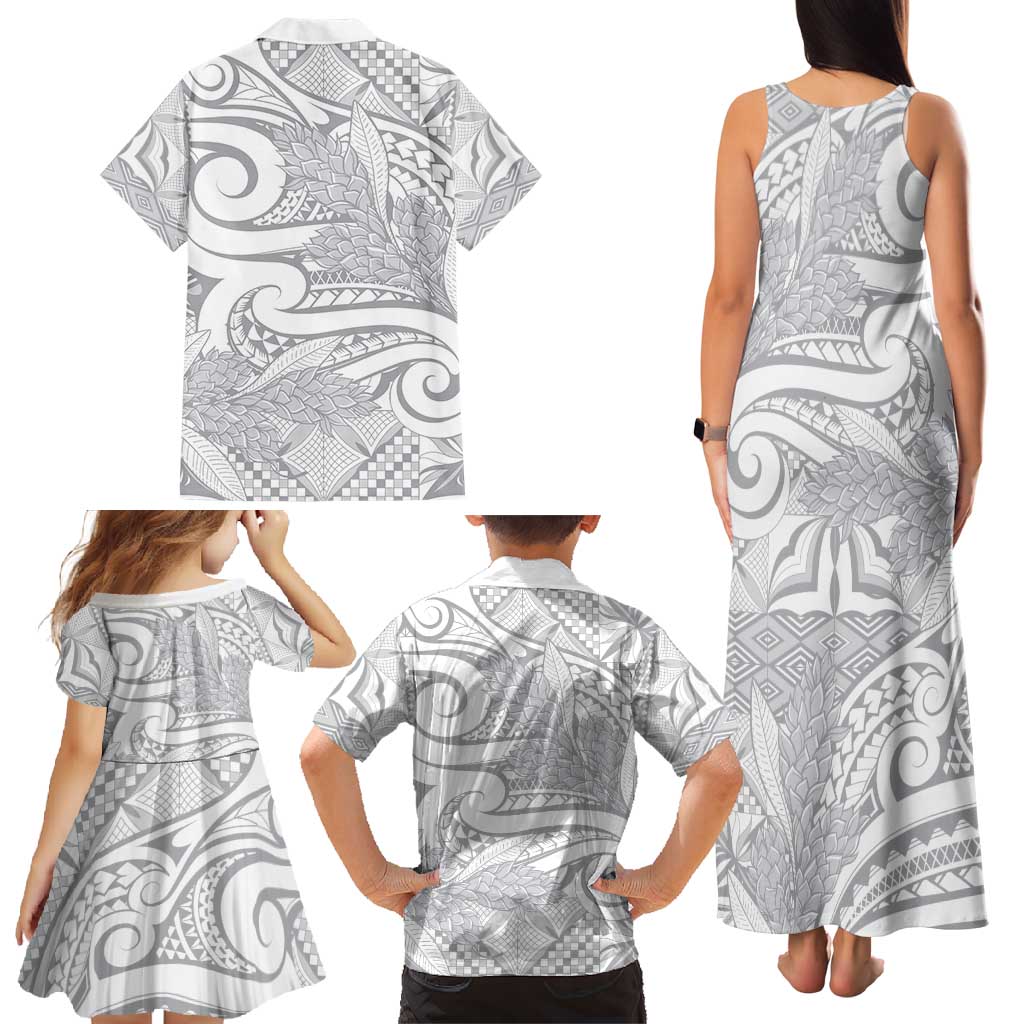Lotu Tamaiti Samoa Siapo Family Matching Tank Maxi Dress and Hawaiian Shirt White Sunday With Teuila Torch Ginger LT9 - Polynesian Pride