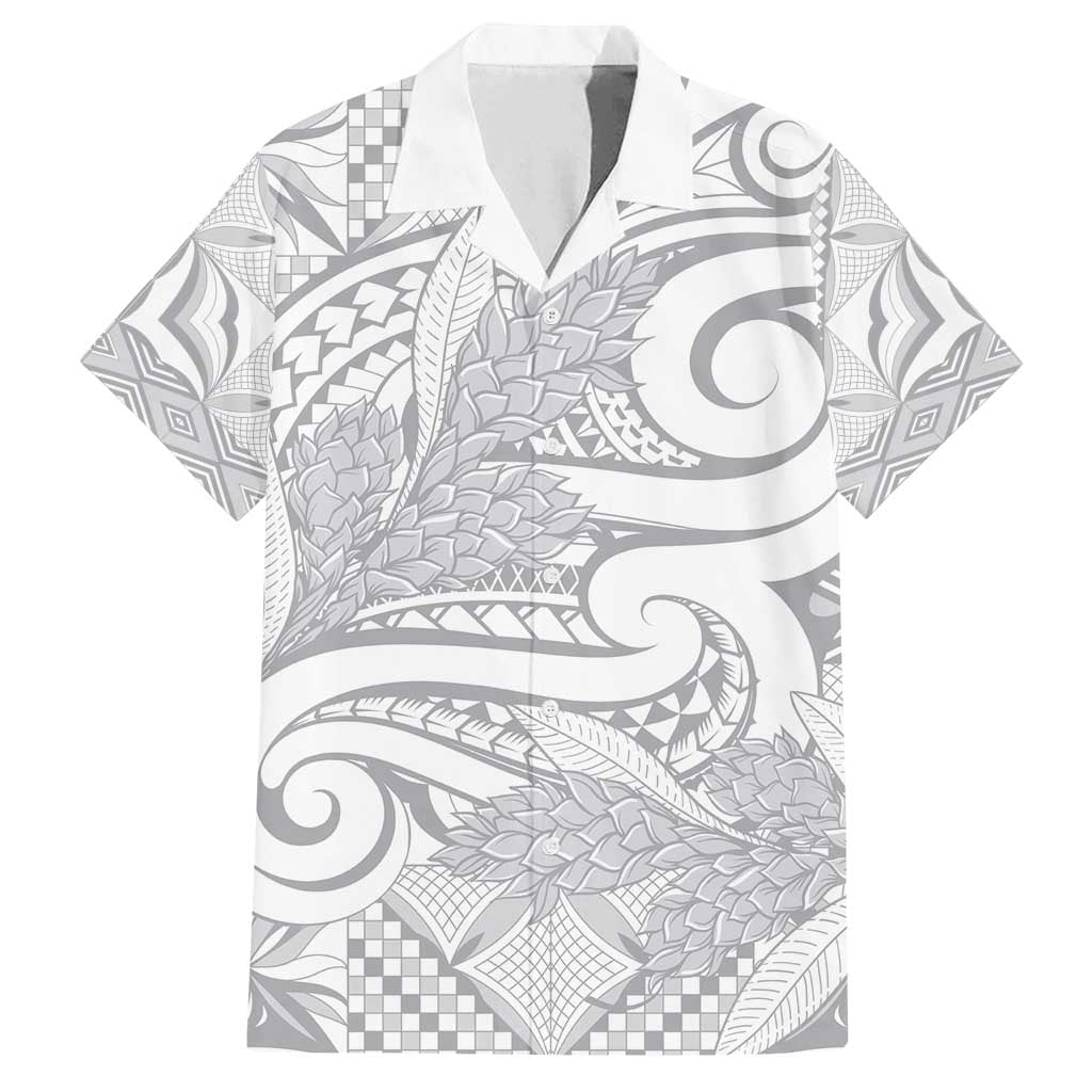 Lotu Tamaiti Samoa Siapo Family Matching Tank Maxi Dress and Hawaiian Shirt White Sunday With Teuila Torch Ginger LT9 Dad's Shirt - Short Sleeve White - Polynesian Pride