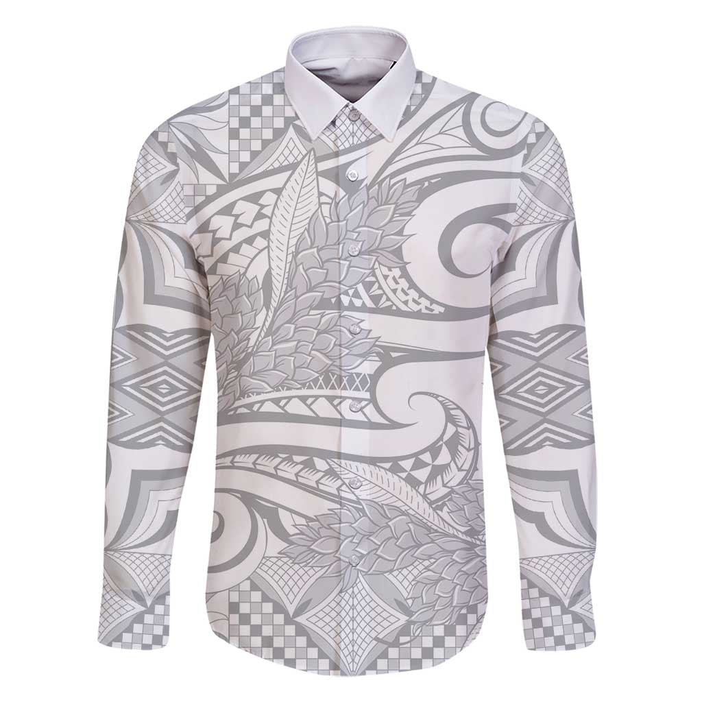 Lotu Tamaiti Samoa Siapo Family Matching Tank Maxi Dress and Hawaiian Shirt White Sunday With Teuila Torch Ginger LT9 Dad's Shirt - Long Sleeve White - Polynesian Pride