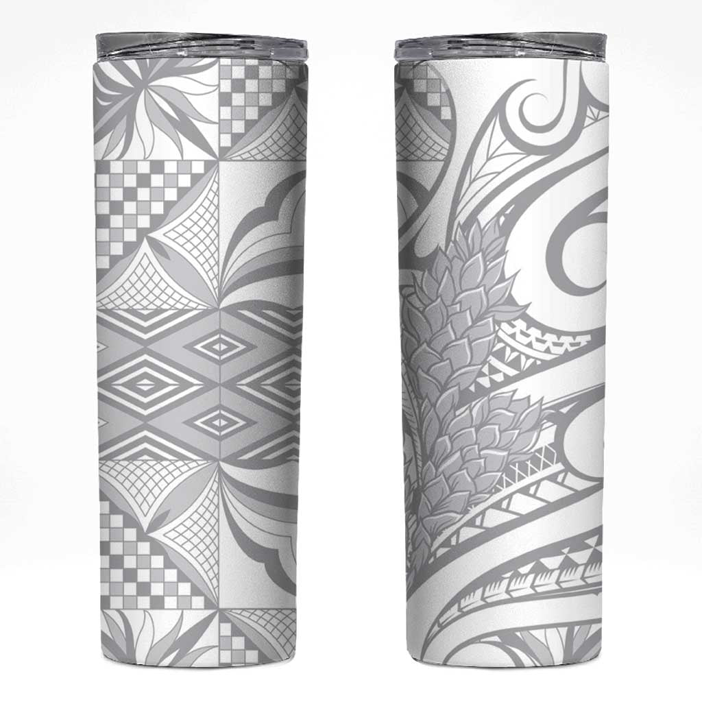 Samoa Lotu Tamaiti Skinny Tumbler White Sunday Siapo With Teuila Torch Ginger LT9 White - Polynesian Pride