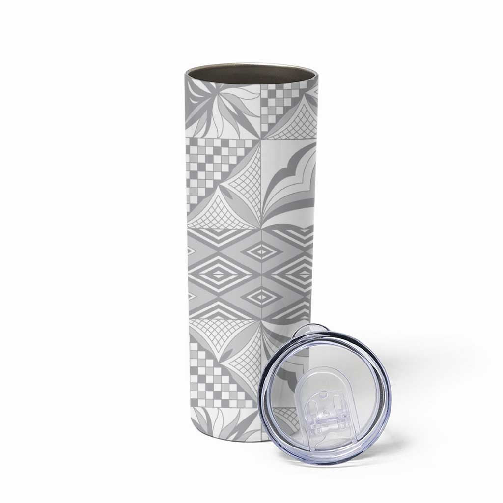 Samoa Lotu Tamaiti Skinny Tumbler White Sunday Siapo With Teuila Torch Ginger LT9 - Polynesian Pride