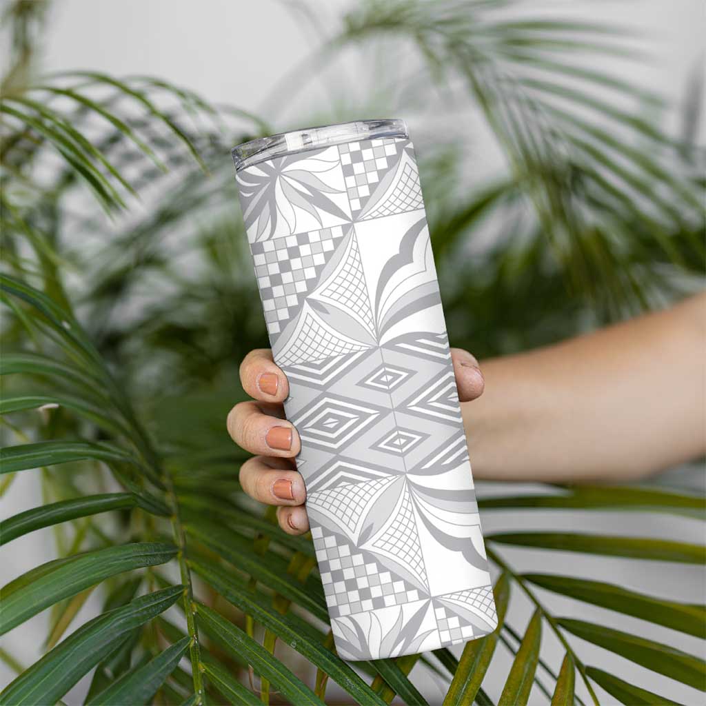 Samoa Lotu Tamaiti Skinny Tumbler White Sunday Siapo With Teuila Torch Ginger LT9 - Polynesian Pride