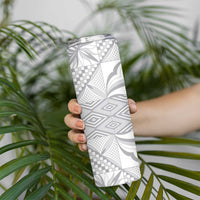 Samoa Lotu Tamaiti Skinny Tumbler White Sunday Siapo With Teuila Torch Ginger LT9 - Polynesian Pride