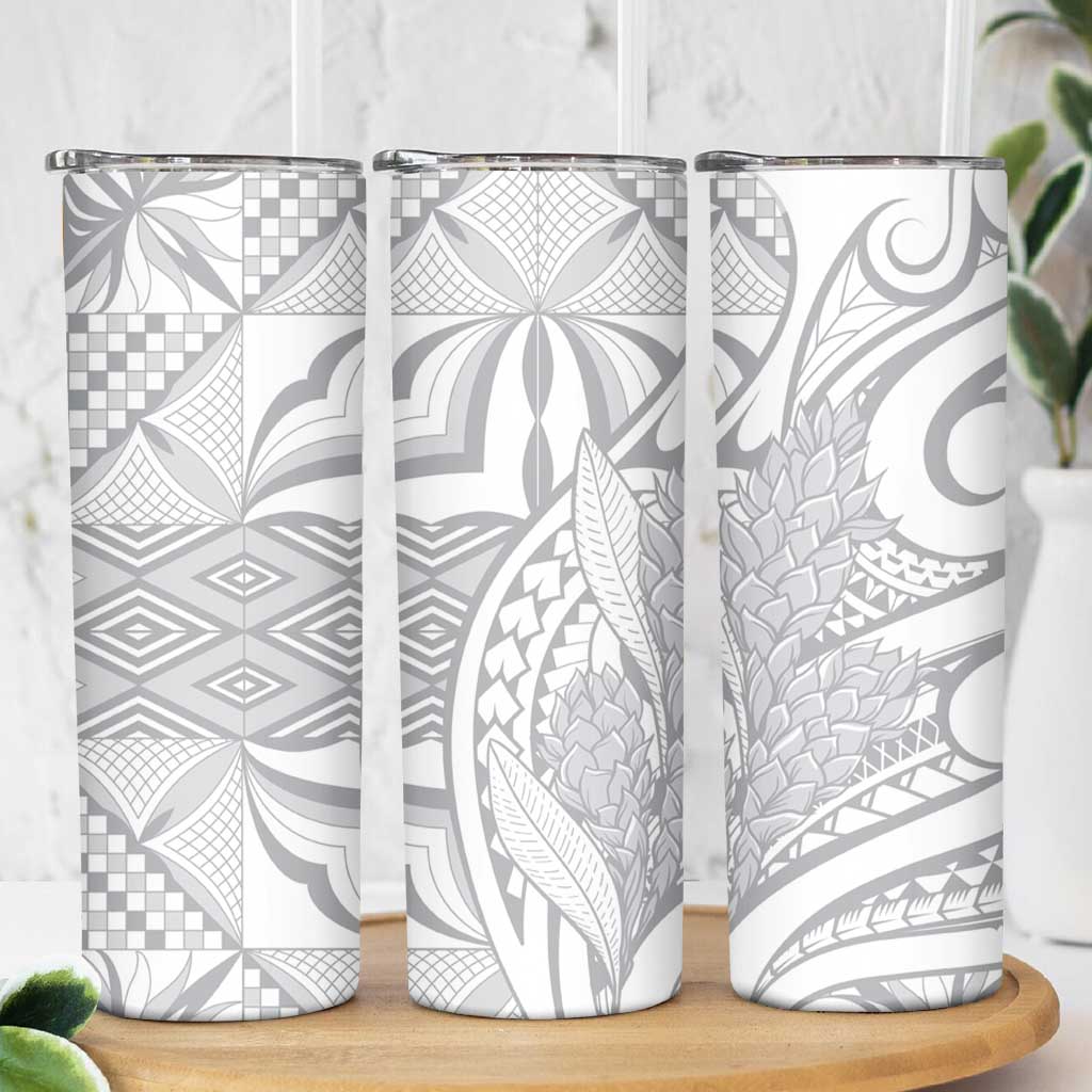 Samoa Lotu Tamaiti Skinny Tumbler White Sunday Siapo With Teuila Torch Ginger LT9 - Polynesian Pride