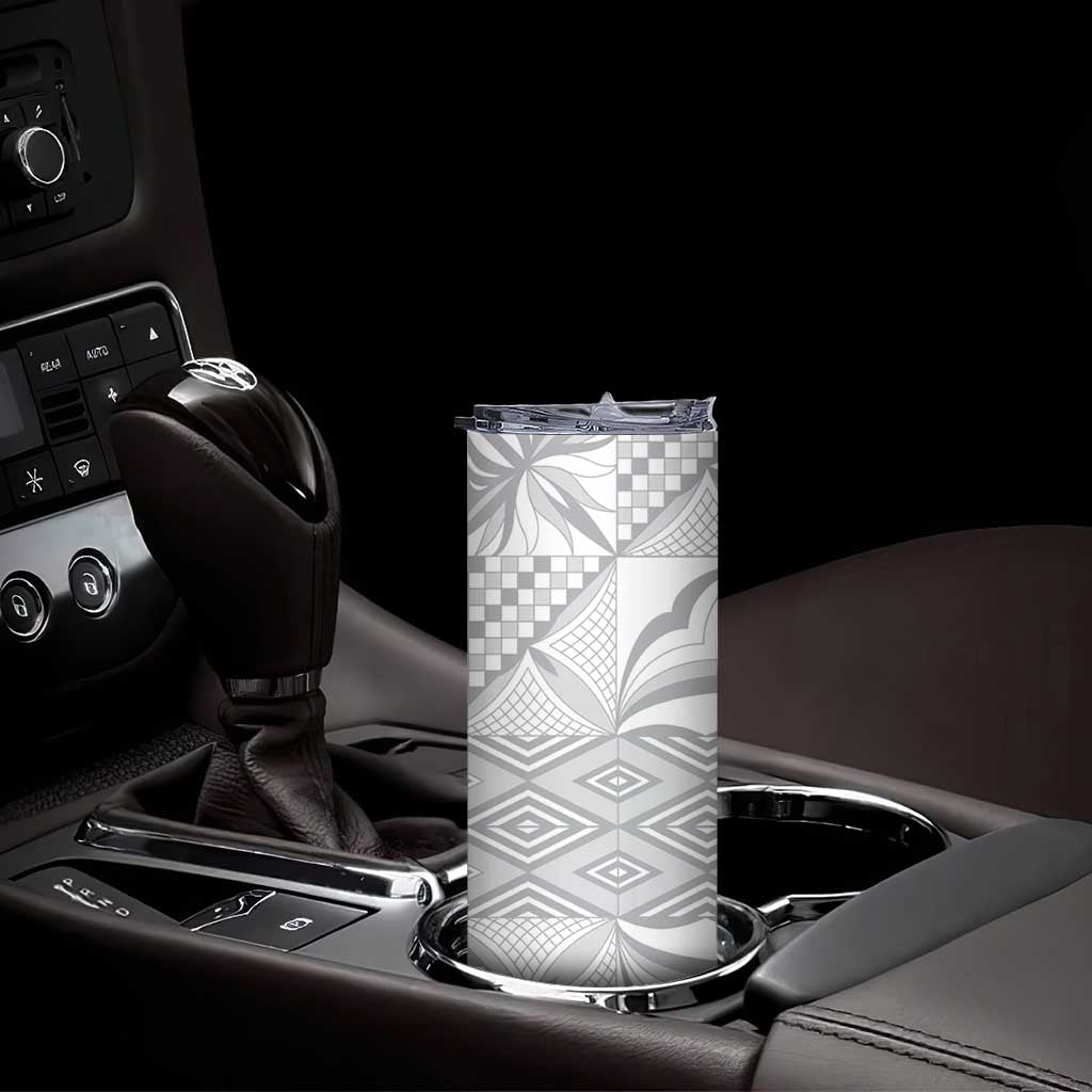 Samoa Lotu Tamaiti Skinny Tumbler White Sunday Siapo With Teuila Torch Ginger LT9 - Polynesian Pride