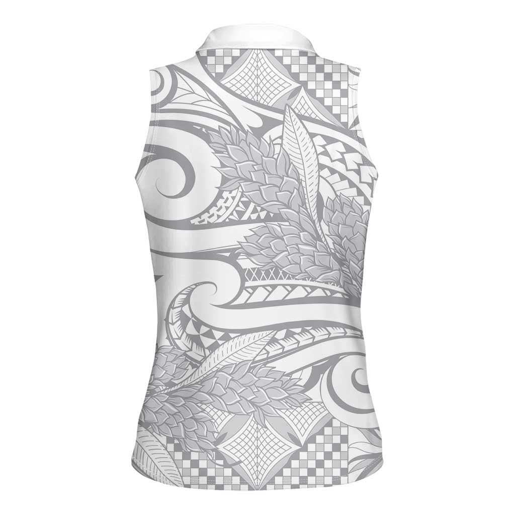 Lotu Tamaiti Samoa Siapo Women Sleeveless Polo Shirt White Sunday With Teuila Torch Ginger LT9 - Polynesian Pride