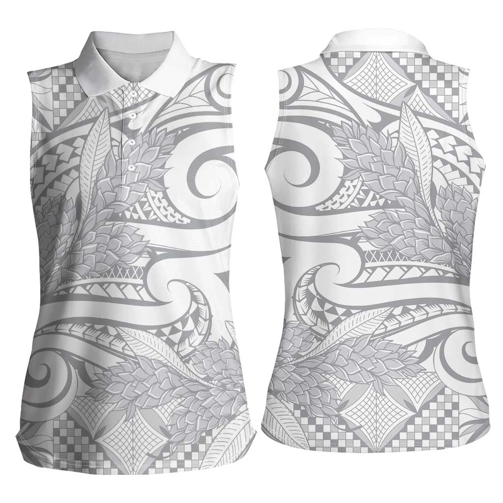 Lotu Tamaiti Samoa Siapo Women Sleeveless Polo Shirt White Sunday With Teuila Torch Ginger LT9 - Polynesian Pride