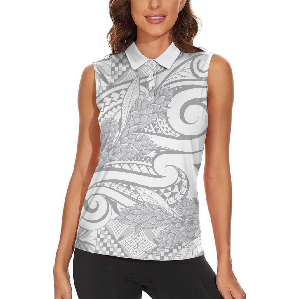 Lotu Tamaiti Samoa Siapo Women Sleeveless Polo Shirt White Sunday With Teuila Torch Ginger LT9 - Polynesian Pride