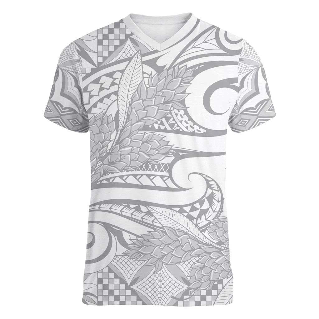 Lotu Tamaiti Samoa Siapo Women V-Neck T-Shirt White Sunday With Teuila Torch Ginger LT9 Female White - Polynesian Pride