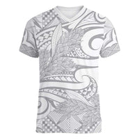 Lotu Tamaiti Samoa Siapo Women V-Neck T-Shirt White Sunday With Teuila Torch Ginger LT9 Female White - Polynesian Pride
