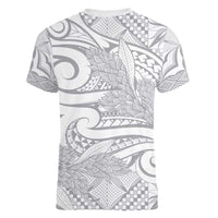 Lotu Tamaiti Samoa Siapo Women V-Neck T-Shirt White Sunday With Teuila Torch Ginger LT9 - Polynesian Pride