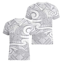 Lotu Tamaiti Samoa Siapo Women V-Neck T-Shirt White Sunday With Teuila Torch Ginger LT9 - Polynesian Pride