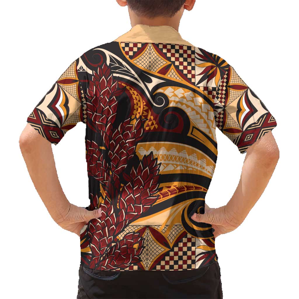 Vintage Samoa Siapo Family Matching Long Sleeve Bodycon Dress and Hawaiian Shirt With Teuila Torch Ginger LT9 - Polynesian Pride