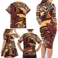 Vintage Samoa Siapo Family Matching Long Sleeve Bodycon Dress and Hawaiian Shirt With Teuila Torch Ginger LT9 - Polynesian Pride